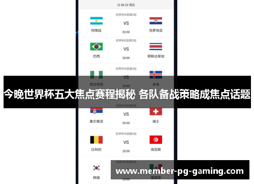 今晚世界杯五大焦点赛程揭秘 各队备战策略成焦点话题