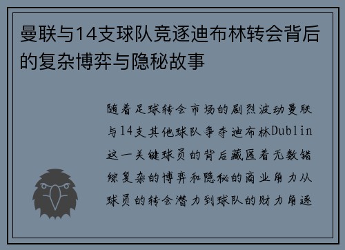 曼联与14支球队竞逐迪布林转会背后的复杂博弈与隐秘故事 曼联与14支球队竞逐迪布林转会背后的复杂博弈与隐秘故事